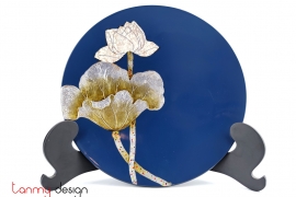 Blue round lacquer dish attached with eggshell lotus  25 cm (not included with stand)